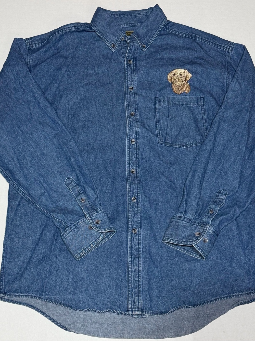Vintage Embroidered Rivers End XL Denim Shirt Jacket - Blue